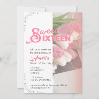 Soft pink tulip elegant sweet 16 Invitation