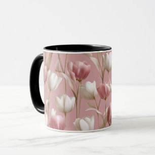 Soft Pink Tulip White Floral Pattern Mug