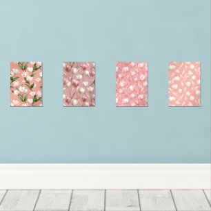Soft Pink Tulip White Floral Pattern Wall Art Sets