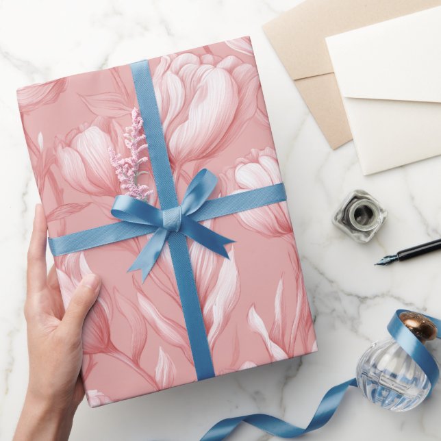 Soft Pink Tulip White Floral Pattern Wrapping Paper (Gifting)