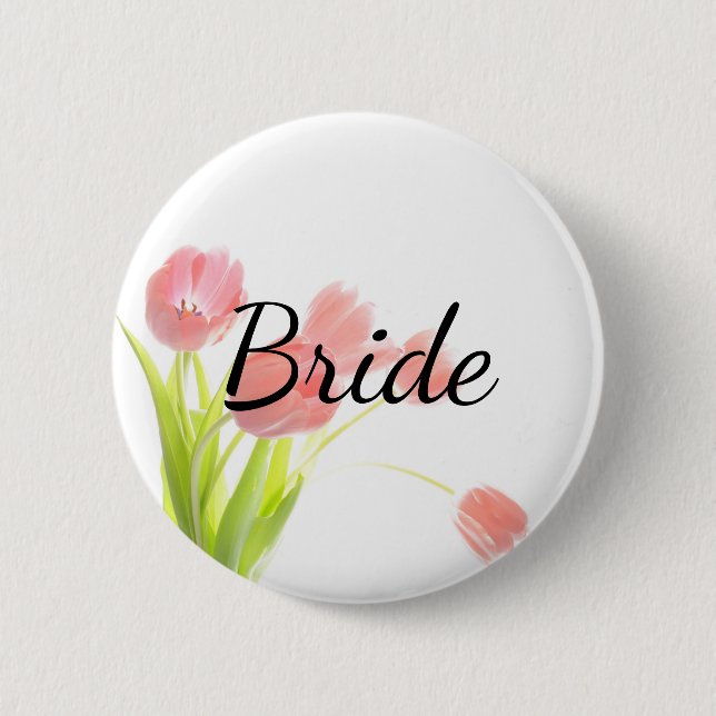 Soft Pink Tulips Bride Button (Front)