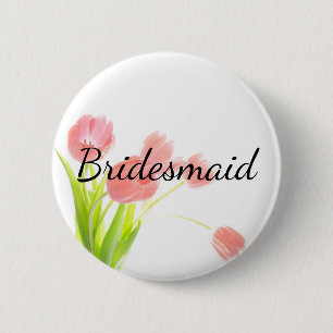 Soft Pink Tulips Bridesmaid Button