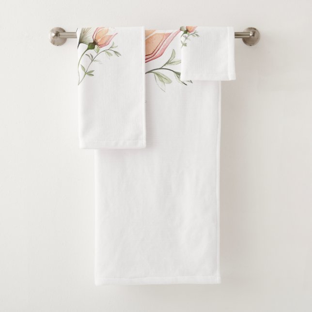 “Soft Pink Tulips” Patterned Design Bath Towel Set (Insitu)