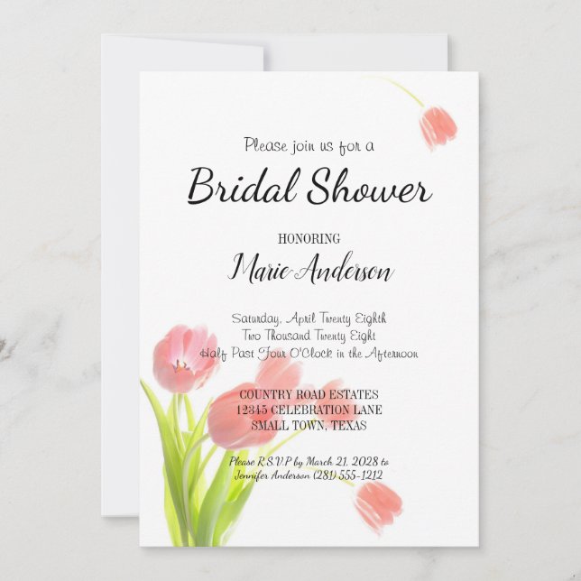 Soft Pink Tulips Shower Invitation (Front)