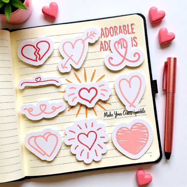 Soft Pink Valentine Heart – Set of 10 Love Designs Sticker (Soft Pink Valentine Heart – Set of 10 Love Designs Sticker)