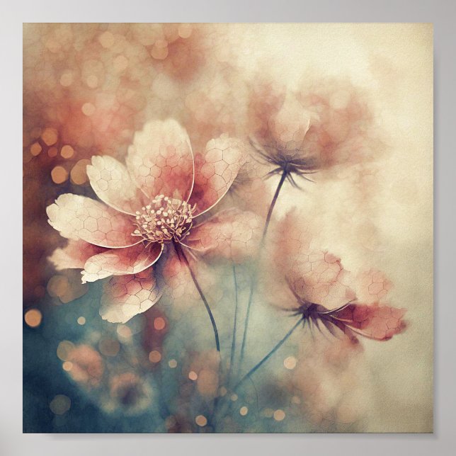 Soft pink vintage floral art poster (Front)