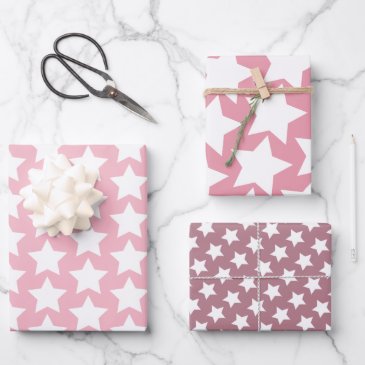 Soft Pink w. Fun, White Stars Pattern 