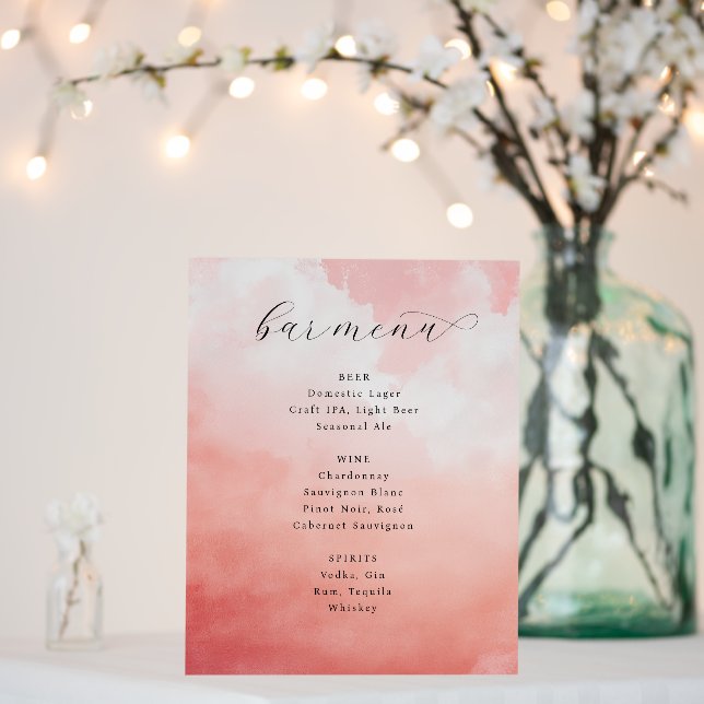 Soft Pink Watercolor Bar Menu Foam Board (In Situ (Wedding))