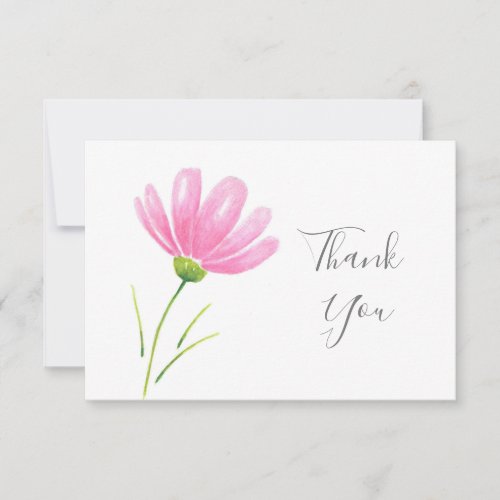 Soft Pink Watercolor Cosmos Flower  Thank You Card