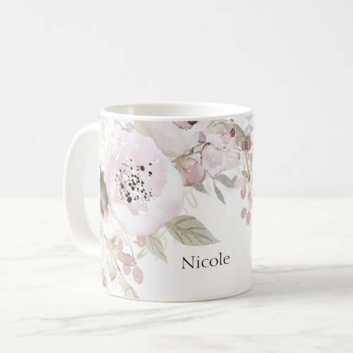 Soft Pink Watercolor Elegant Floral Chic Flowers Coffee Mug