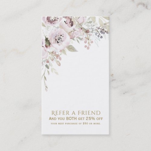 Soft Pink Watercolor Elegant Floral Refer a Friend Referral Card