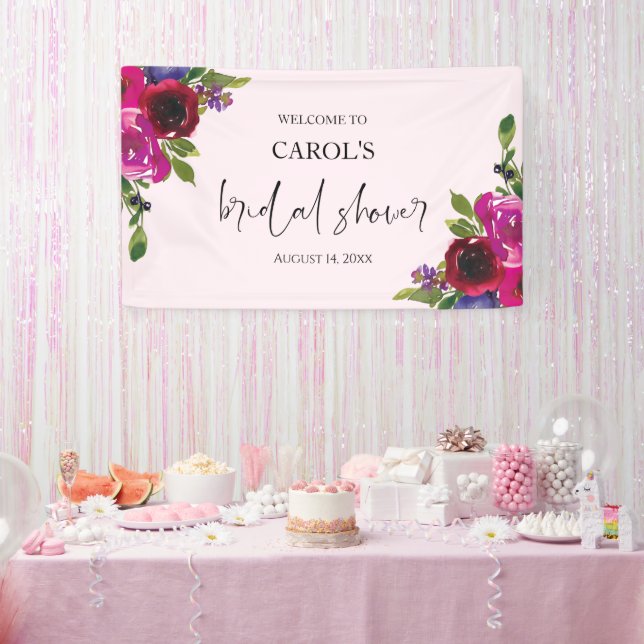 Soft Pink Watercolor Floral Bridal Shower Banner (Party)