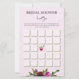 Soft Pink Watercolor Floral Bridal Shower Bingo