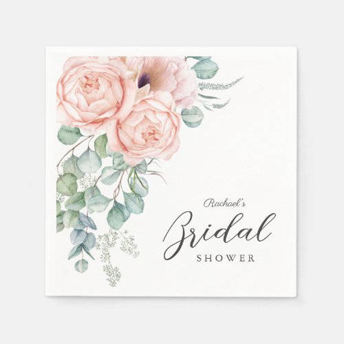 Soft Pink Watercolor Floral Bridal Shower Napkins