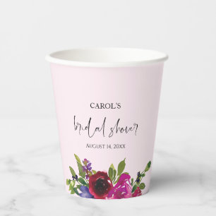 Soft Pink Watercolor Floral Bridal Shower Paper Cups