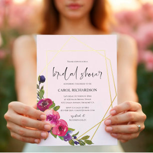 Soft Pink Watercolor Floral Foil Invitation