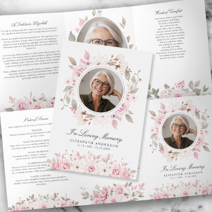 Soft Pink Watercolor Floral Funeral/Memorial Tri-Fold Program