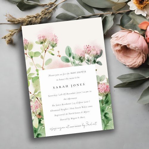 Soft Pink Watercolor Floral Garden Baby Shower Invitation