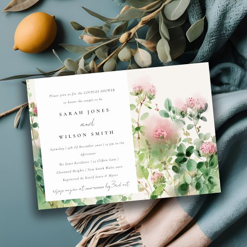 Soft Pink Watercolor Floral Garden Couples Shower Invitation
