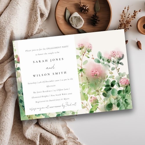 Soft Pink Watercolor Floral Garden Engagement Invitation
