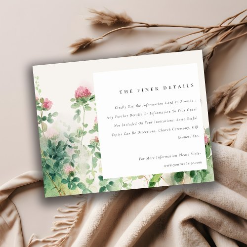 Soft Pink Watercolor Floral Garden Wedding Details Enclosure Card