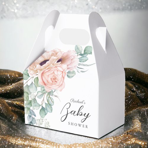 Soft Pink Watercolor Floral Girl Baby Shower Favor Boxes