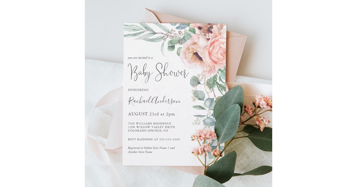 Soft Pink Watercolor Floral Girl Baby Shower Invitation | Zazzle