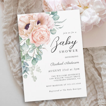 Soft Pink Watercolor Floral Girl Baby Shower Invitation by DancingPelican at Zazzle