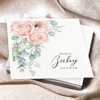 Soft Pink Watercolor Floral Girl Baby Shower Napkins by DancingPelican at Zazzle