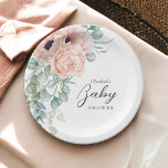 Soft Pink Watercolor Floral Girl Baby Shower Paper Plates<br><div class="desc">A beautifully feminine baby shower paper plate featuring a cascading side bouquet of watercolor poppies, roses, eucalyptus and trailing greenery in soft pastel pink, beige, green and blue-green. Trendy type face pairings include handwritten script and elegant serif. This item is a great choice for the mother-to-be who is expecting a...</div>