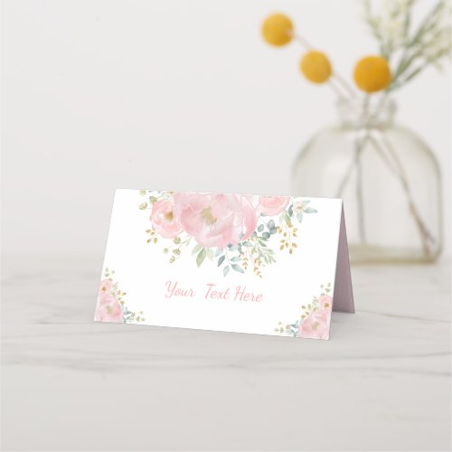 Soft Pink Watercolor Floral Greenery Wedding Place Card