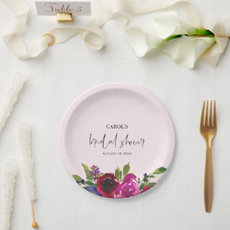 Soft Pink Watercolor Floral Paper Plate