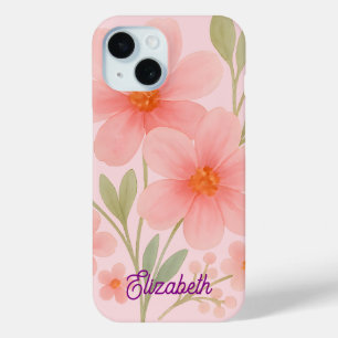 Soft Pink watercolor floral pattern Illustration iPhone 15 Case