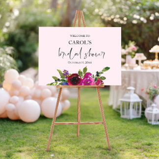 Soft Pink Watercolor Floral Welcome Party Sign
