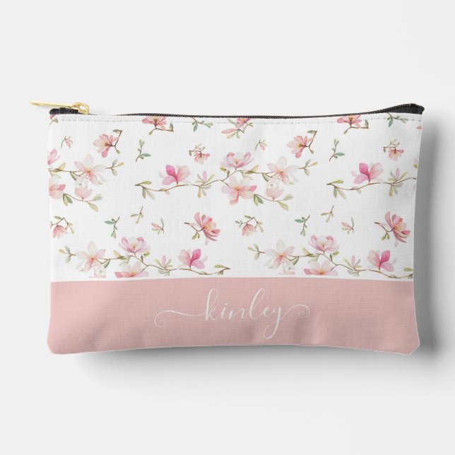 Soft Pink Watercolor Flower Accessory Pouch (Front)