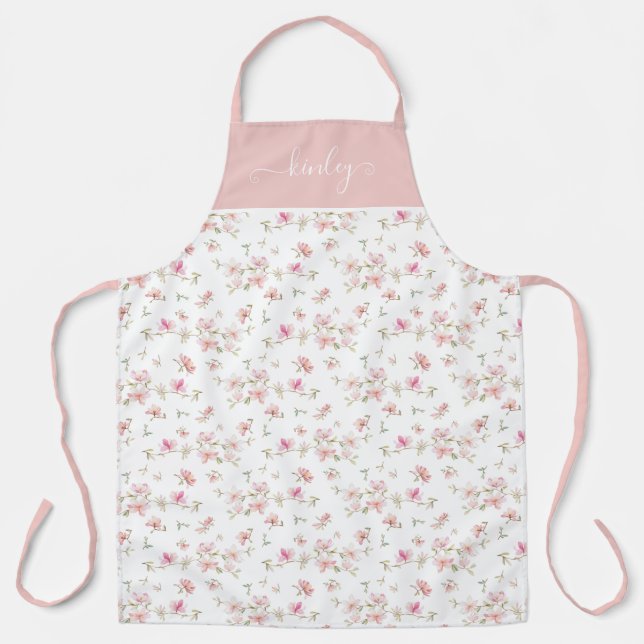 Soft Pink Watercolor Flower Apron (Front)