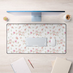 Soft Pink Watercolor Flower Desk Mat