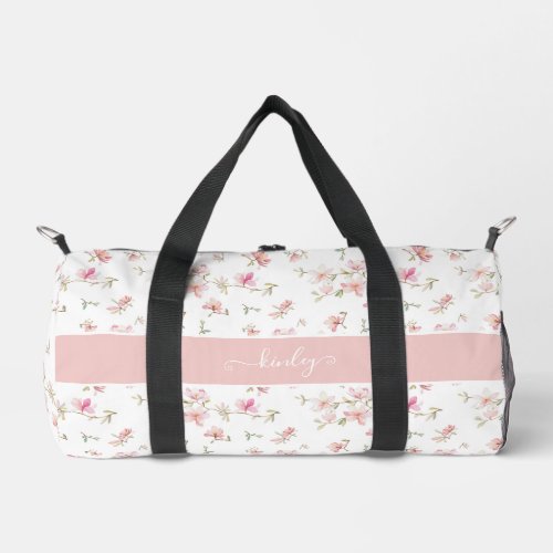 Soft Pink Watercolor Flower Duffle Bag