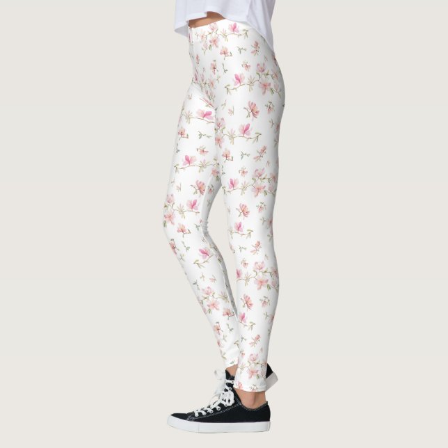 Soft Pink Watercolor Flower Leggings (Left)