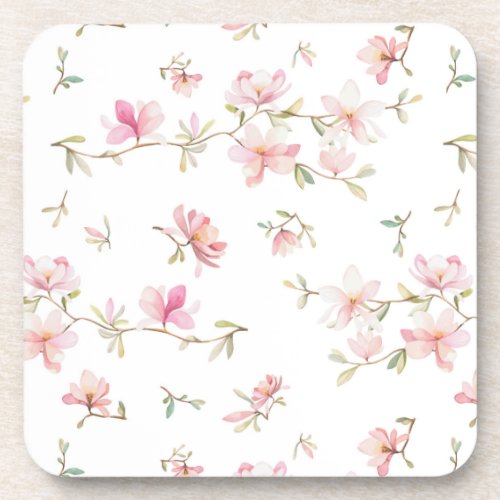 Soft Pink Watercolor Flower Pattern Beverage Coaster