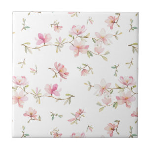 Soft Pink Watercolor Flower Pattern Ceramic Tile