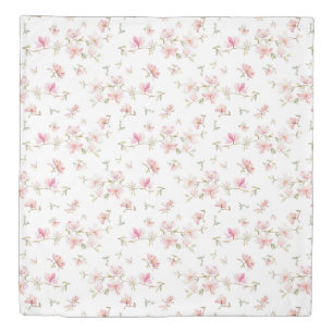 Soft Pink Watercolor Flower Pattern Duvet Cover