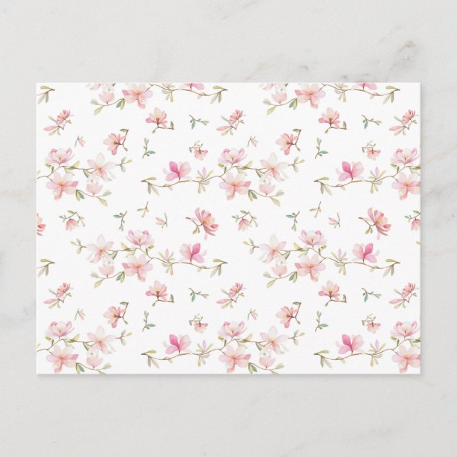 Soft Pink Watercolor Flower Pattern Holiday Postcard (Front)