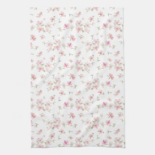 Soft Pink Watercolor Flower Pattern Kitchen Towel (Vertical)
