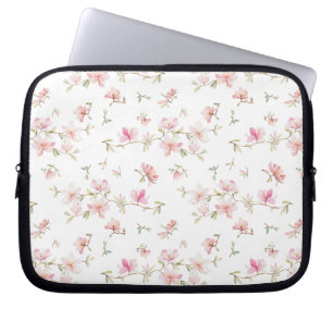 Soft Pink Watercolor Flower Pattern Laptop Sleeve