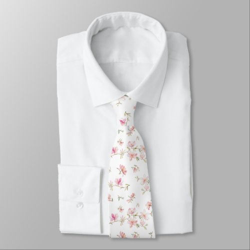 Soft Pink Watercolor Flower Pattern Neck Tie