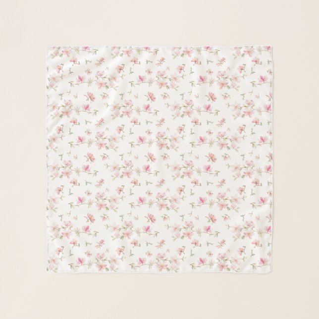 Soft Pink Watercolor Flower Pattern Scarf (Front)