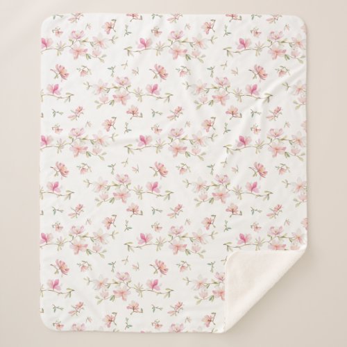 Soft Pink Watercolor Flower Pattern Sherpa Blanket