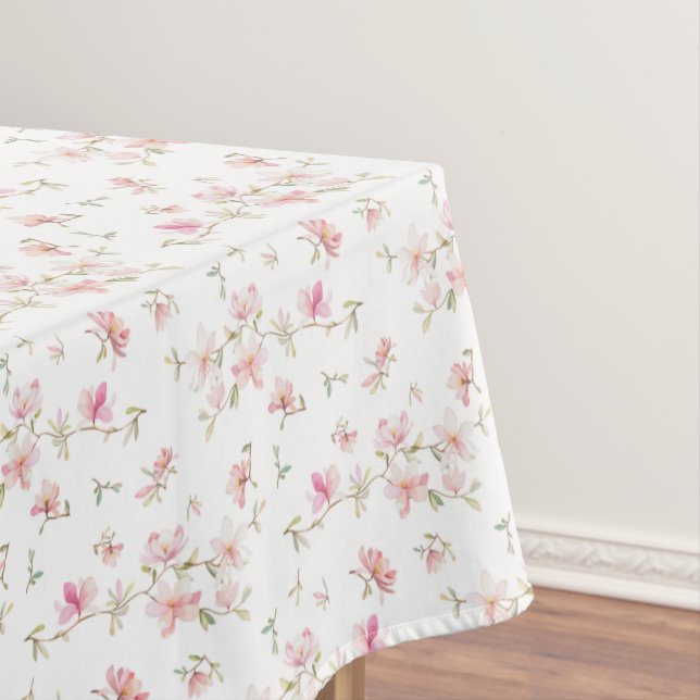 Soft Pink Watercolor Flower Pattern Tablecloth (In Situ)