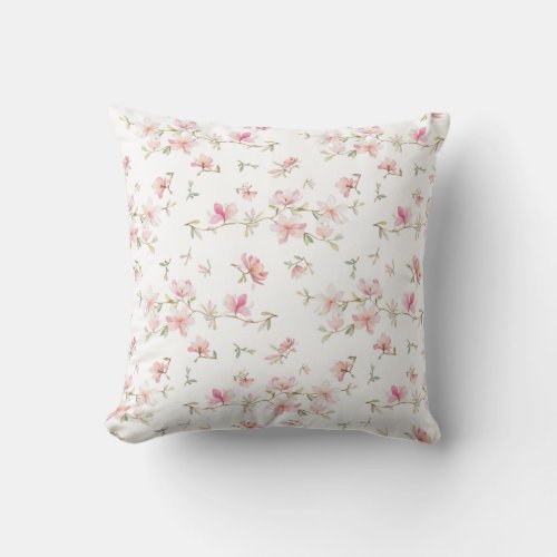 Soft Pink Watercolor Flower Pattern Throw Pillow